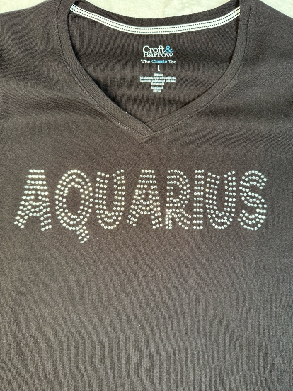 croft & barrow Black Kids V-Neck Tee with AQUARIUS Stud Graphic